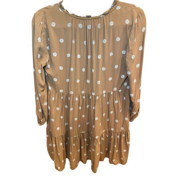 Madewell Women Small Tie-Neck Tiered Mini Dress in Bloom Dot Brown & White Flowy - Picture 14 of 17